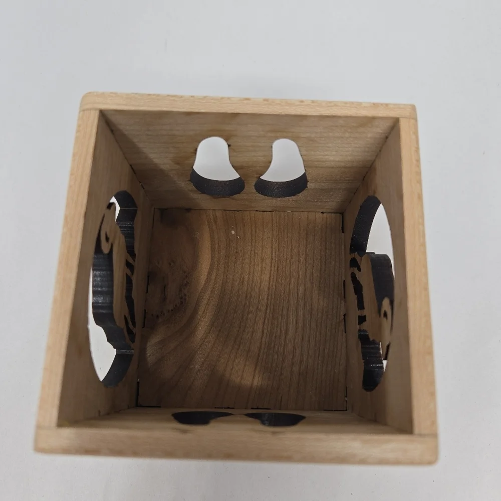 Wood You Tell Me Inc Cherry Wood Ram On Hill Cut Out Glass Insert Candle Holder
